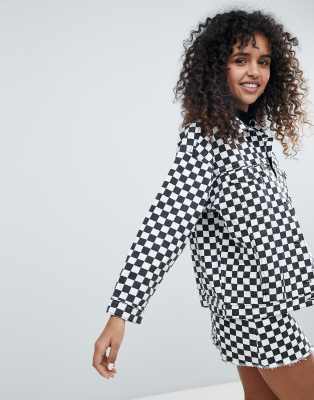 checkerboard denim jacket