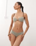 [Monki] Monki cheeky hipster bikini bottoms in khaki-Green L Khaki