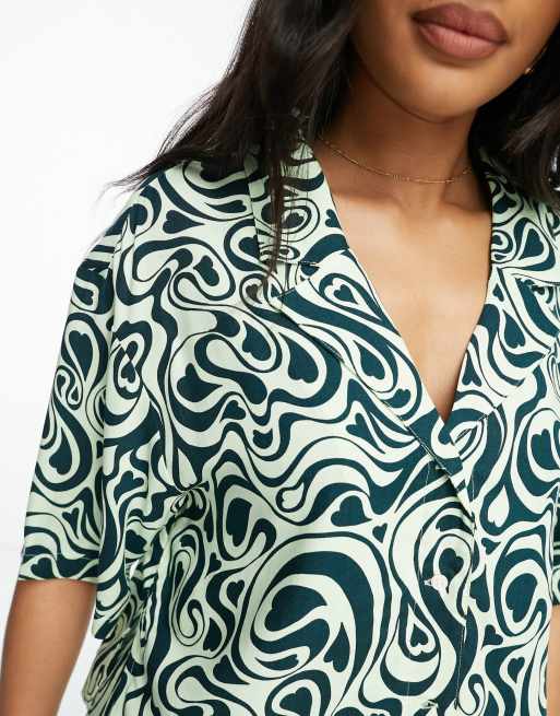 Monki - Chemise d'ensemble de plage coupe carrée à imprimé tourbillon - Menthe, 3 de 4