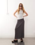 [Monki] Monki chiffon bias cut midaxi skirt in black 32 Black