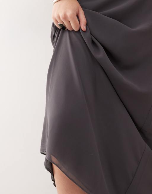 Monki chiffon bias cut midaxi skirt in black, 2 of 5