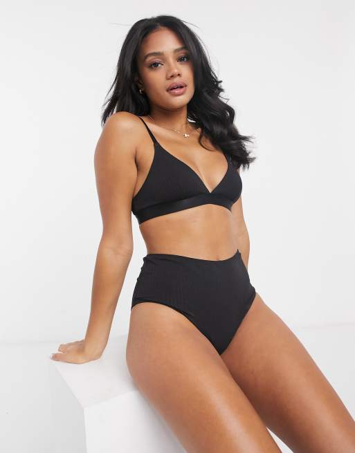 Monki Chloe ribbed triangle bra in black