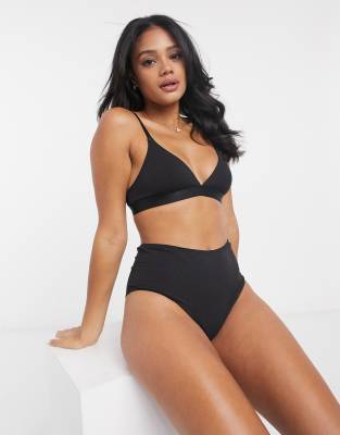 Femme Yoga Soutien-gorge de sport Côtelé Décolleté Profond Noir