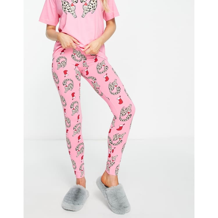 Loungeable Petite skating flamingo leggings pyjama set in blue