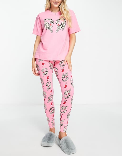 Loungeable Petite skating flamingo leggings pyjama set in blue