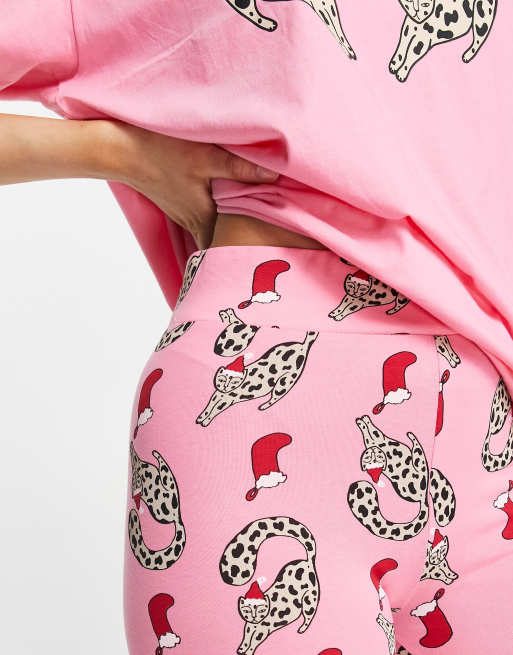 Loungeable Petite skating flamingo leggings pyjama set in blue