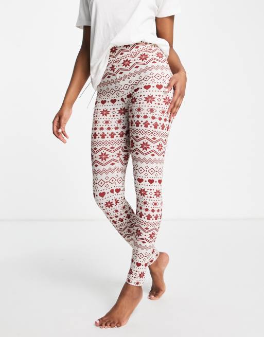 Monki Christmas leggings in red fair isle (part of a set)