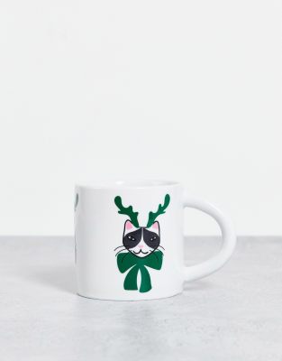 Monki Monki Christmas reindeer cat mug in white