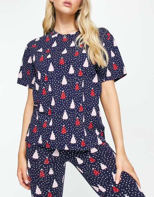 Monki Christmas tree pyjama top in navy (part of a set)