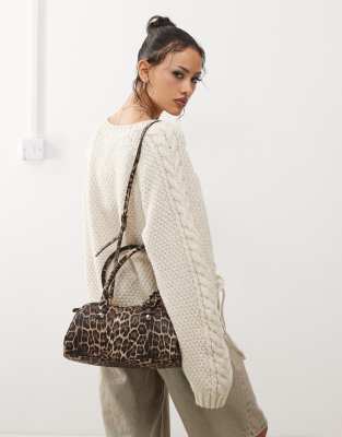 Monki Chunky Cable Knit Sweater With Tie Details In White