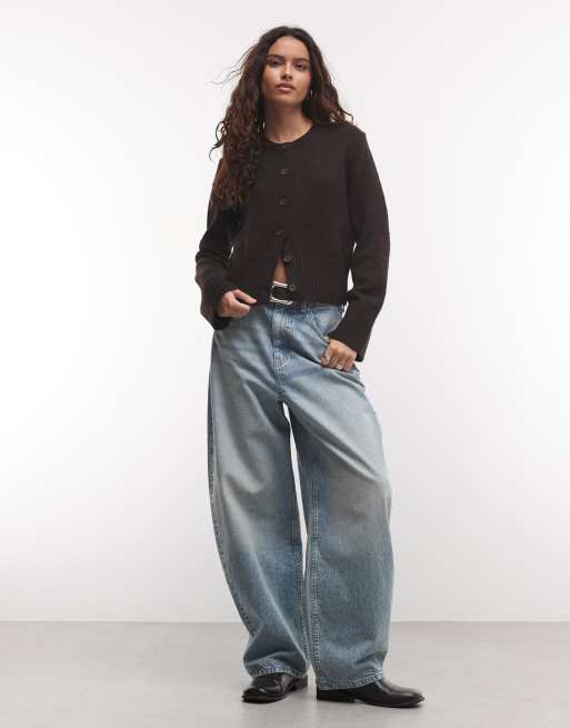 Monki chunky cardigan i strik med ribmanchetter i chokoladebrun, 3 af 4