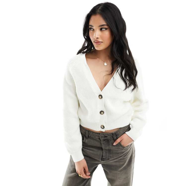 Cropped white button up sweater sale