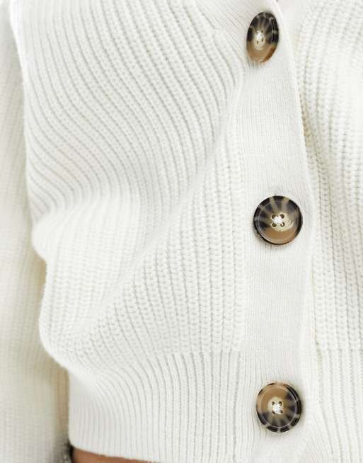 Monki chunky cropped cardigan in white, 3 of 4