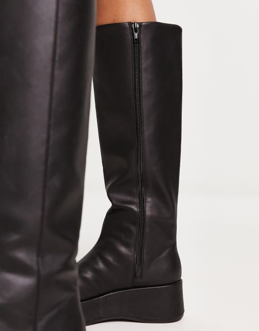 Monki chunky knee high boots in black