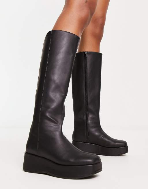 Monki chunky knee high boots in black