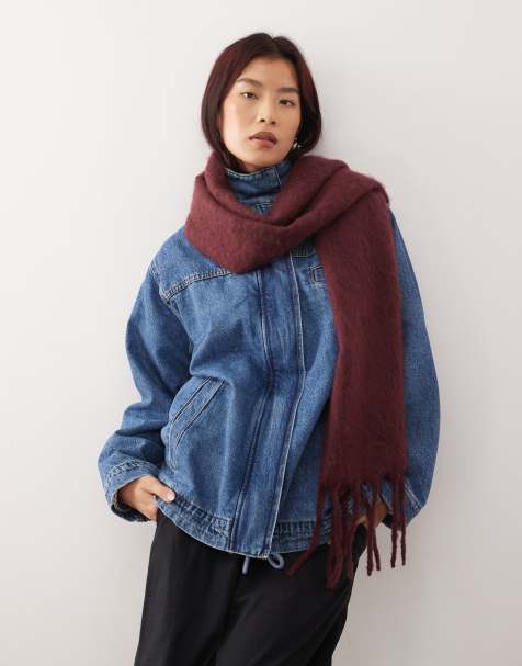 Monki chunky knit scarf in dark red