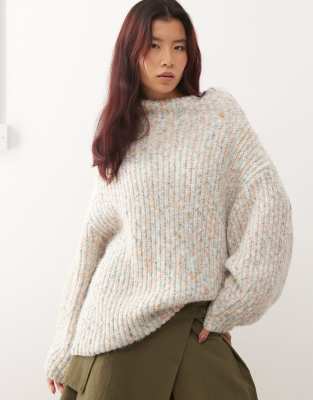 Monki Chunky Knit Turtle Neck Sweater In Multi