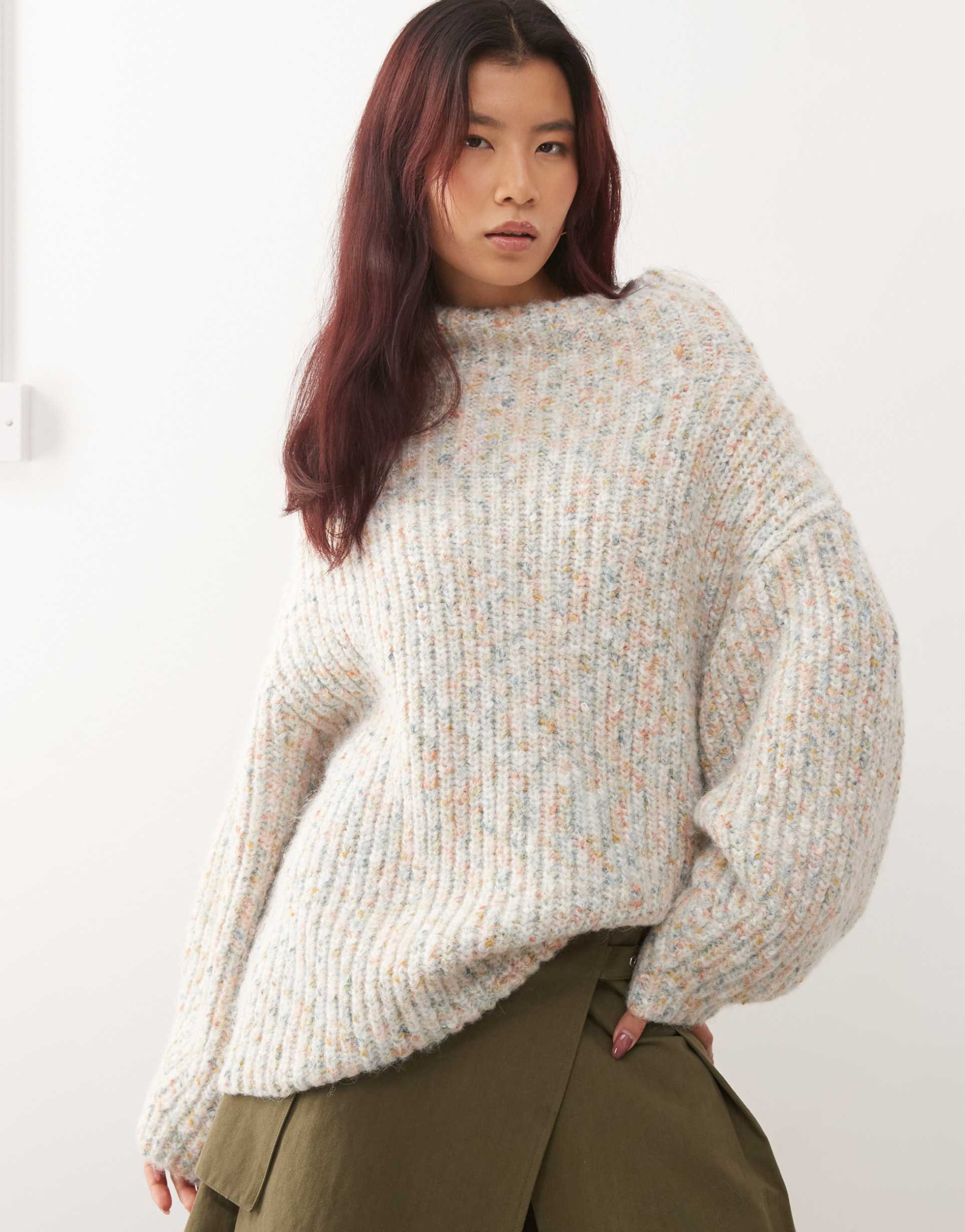 monki chunky knit turtle neck sweater in multi color