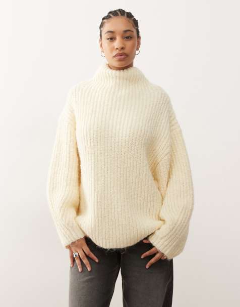 Monki chunky knit turtle neck sweater in pale buttermilk - view 1