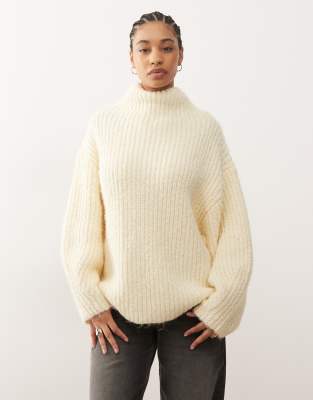 Monki Chunky Knit Turtle Neck Sweater In Neutral