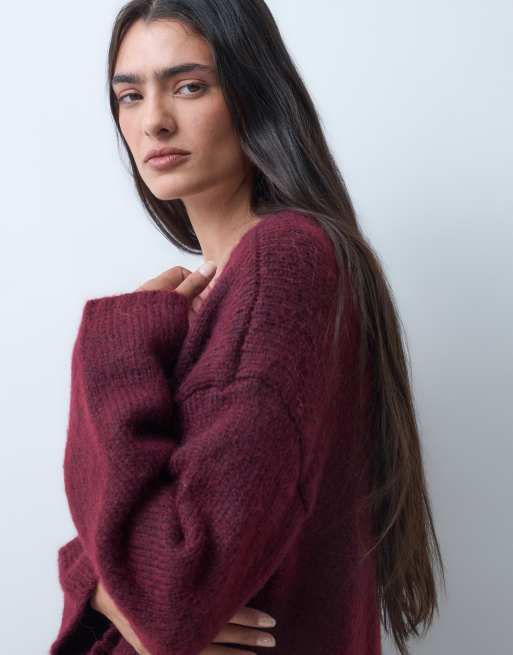 Monki chunky lang cardigan i vinrød, 2 af 5