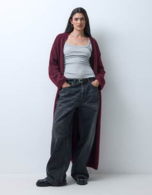 Monki Chunky Maxi Cardigan In Red