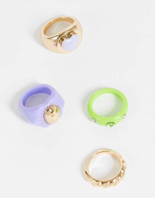 Monki 4 pack plastic rings in multi