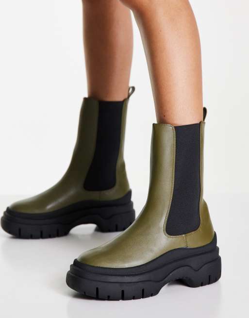 Monki chunky sole ankle boot in khaki KHAKI