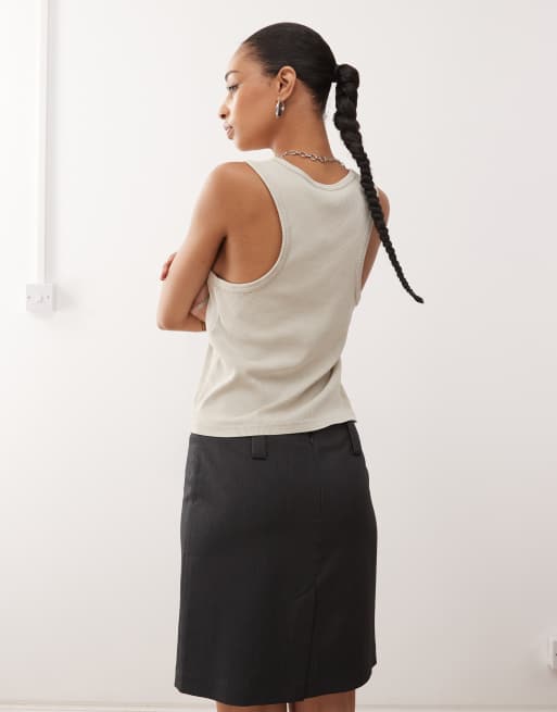Monki – Ciemnoszara melanżowa elegancka spódnica midi, 4 z 5