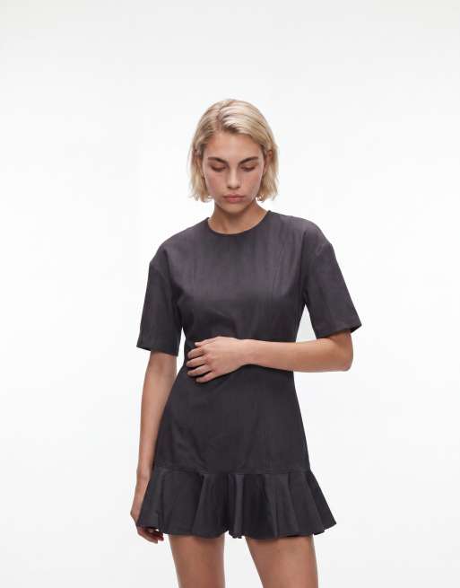 Monki – Ciemnoszara sukienka mini z falbanką u dołu, 2 z 4