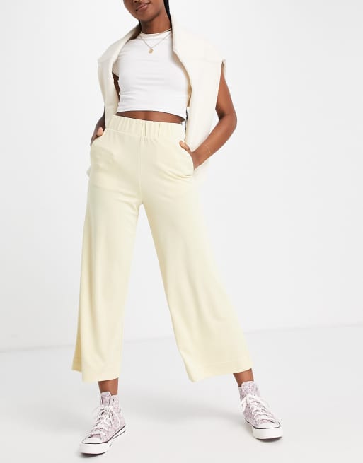 Monki - Cilla - Cropped broek met wijde pijpen in geel