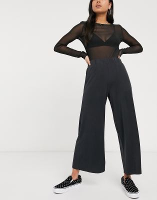 Monki Cilla cupro wide leg trousers in black