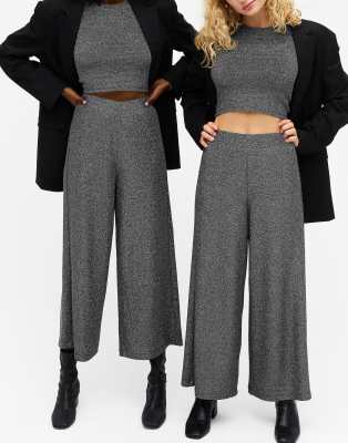 monki cilla ribbed glitter leg wide trousers pants asos