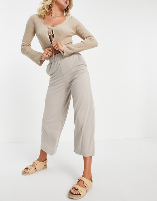 Monki Cilla recycled co-ord super soft trousers in beige