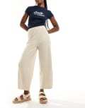 [Monki] Monki Cilla rib jersey cropped wide leg pants in beige-Neutral XXL BEIGE