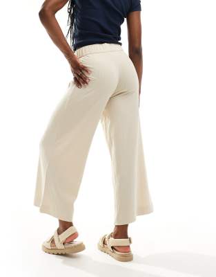 Monki Cilla Rib Jersey Cropped Wide Leg Pants In Neutral