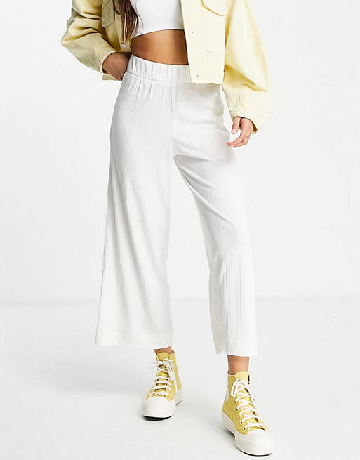 Monki Cilla ribbed trousers in white