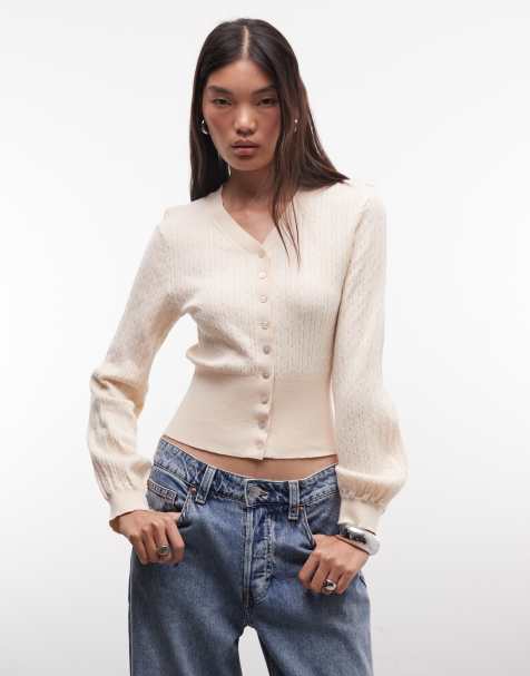 Monki cinched cardigan in light beige - view 1