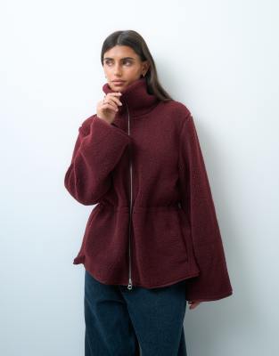 Monki Cinched Fleece Pile Jacket In Red