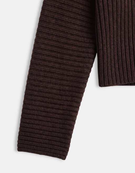 Monki cinched knitted collar cardigan in dark brown, 8 of 8