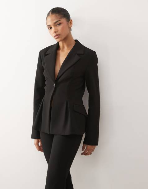 Monki cinched waist blazer suit co-ord in black