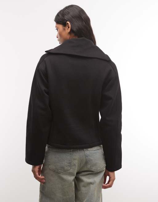 Monki cinched waist funnel neck zip sweatshirt in black, 4 of 4