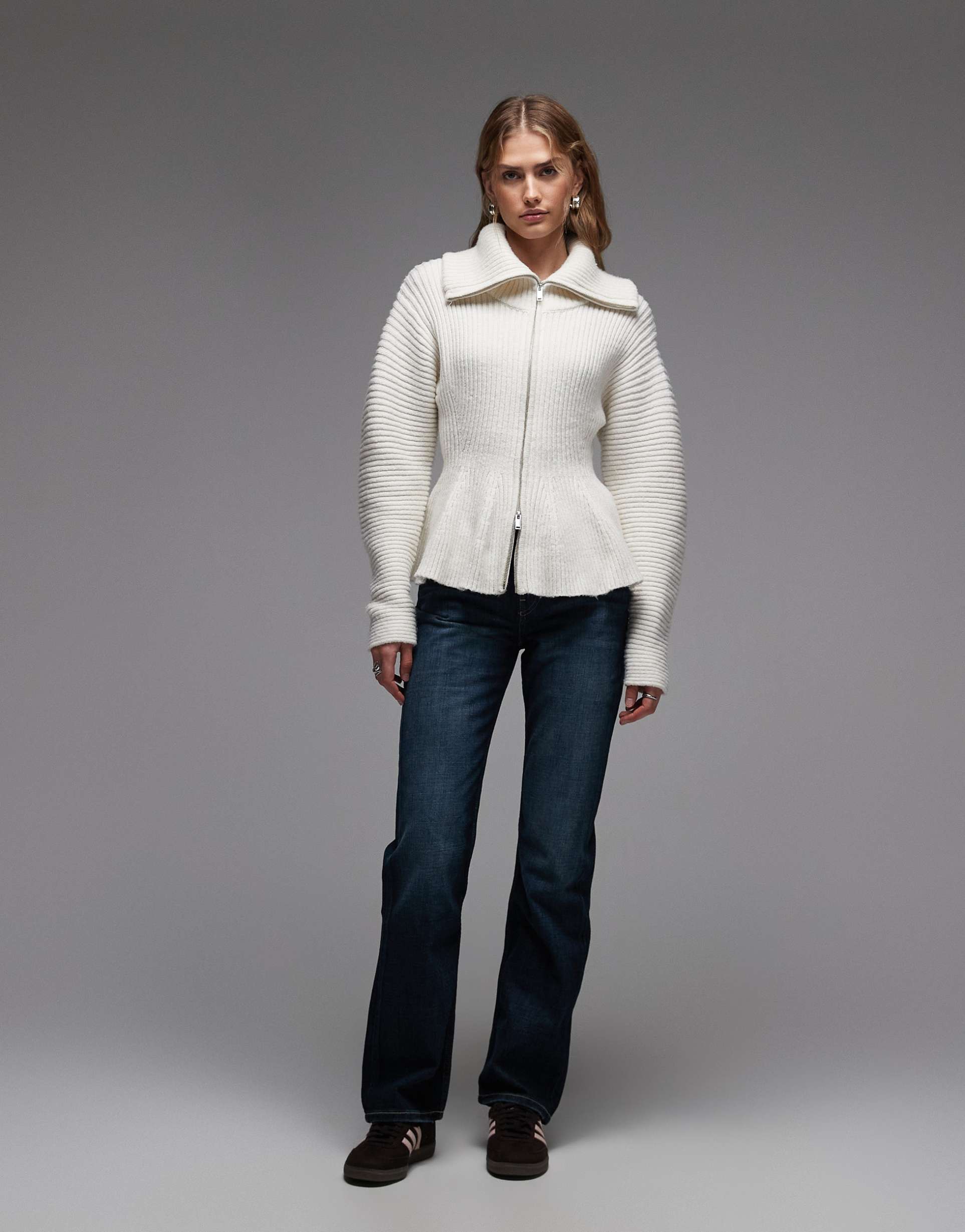 monki cinched waist knit sweater in white