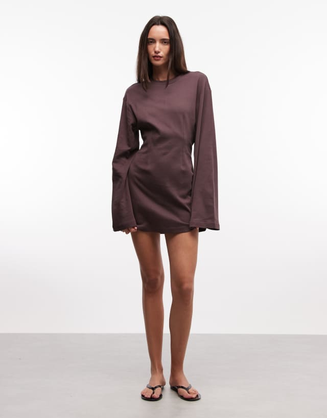 Monki - Cinched Waist Long Sleeve Mini T-Shirt Dress - Women - Cotton - XS