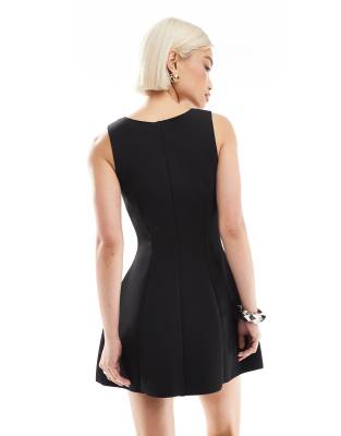 Monki cinched waist mini dress in black scuba-style fabric