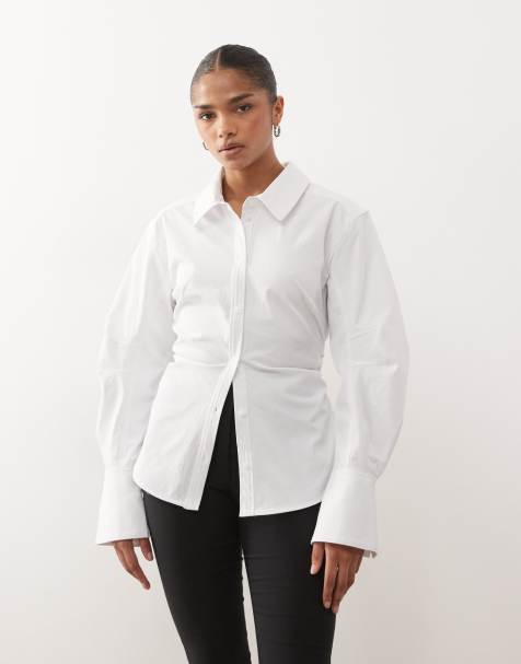 Monki cinched waist shirt in white - view 1