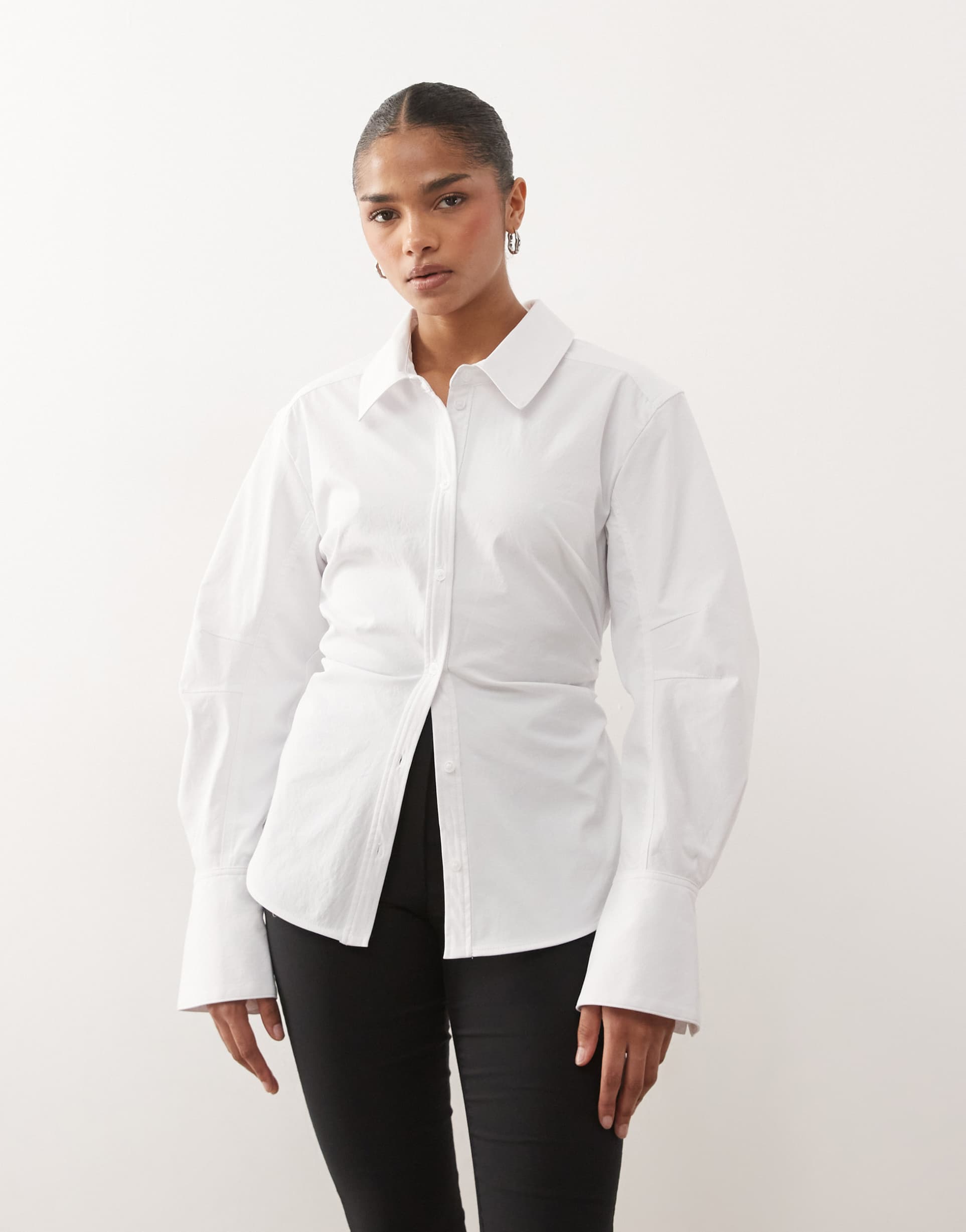 monki cinched waist shirt in white