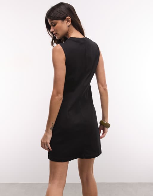 Monki cinched waist sleeveless mini dress in black, 3 of 4