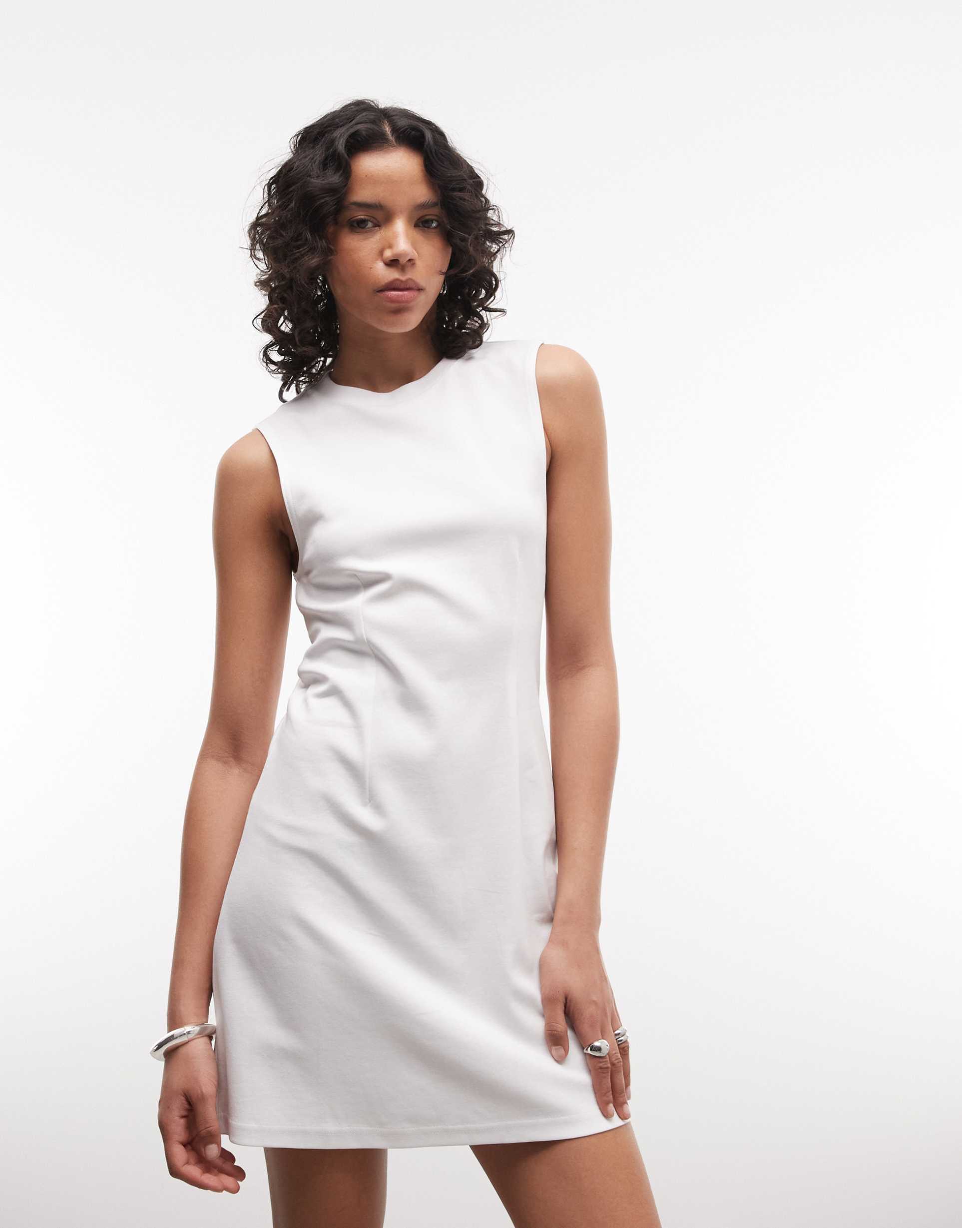 monki cinched waist sleeveless mini dress in white