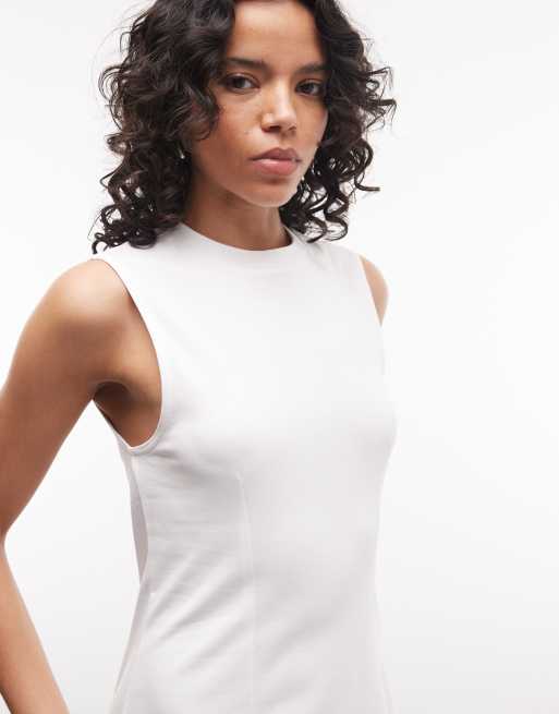Monki cinched waist sleeveless mini dress in white, 3 of 4